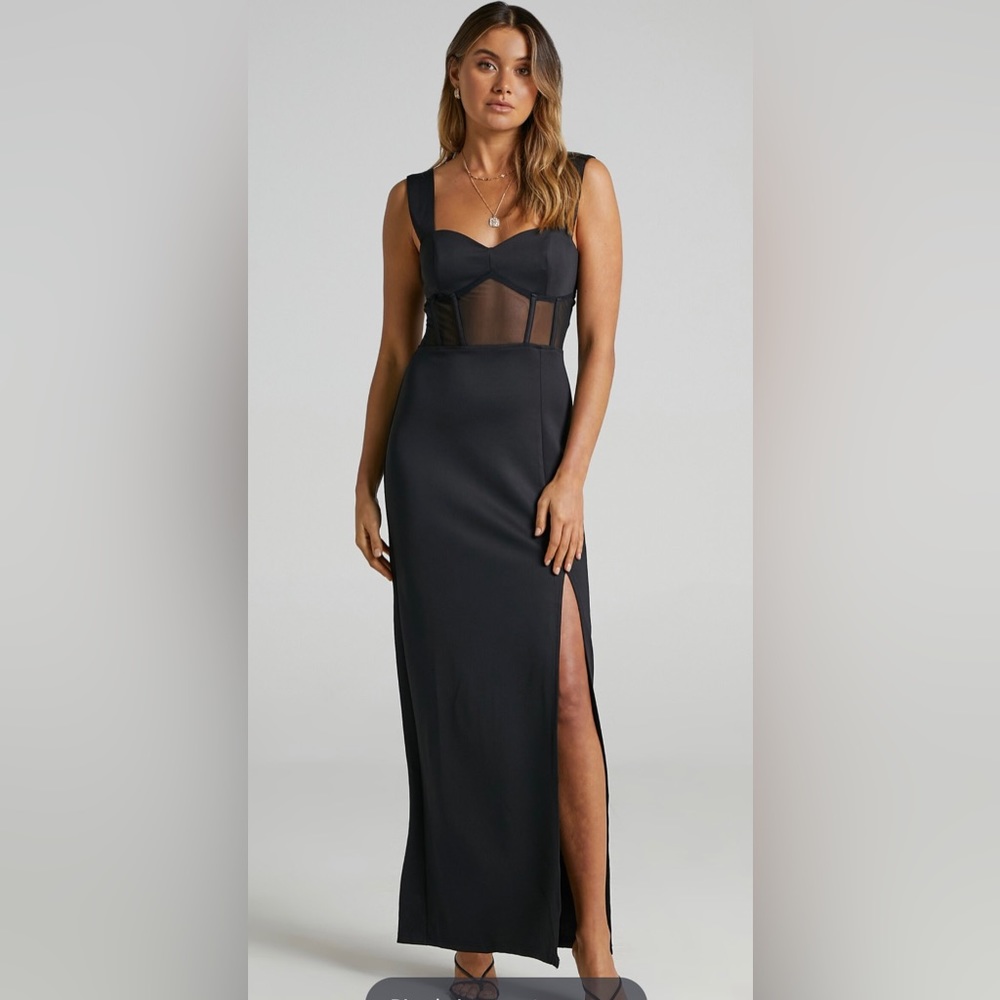 SHOWPO - PERRIE MIDAXI DRESS - MESH CORSET DRESS IN BLACK (only worn once)